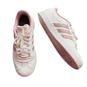 Adidas Court Shoes White Pink Glitter Stripes‎ Sneakers Kids Size 3